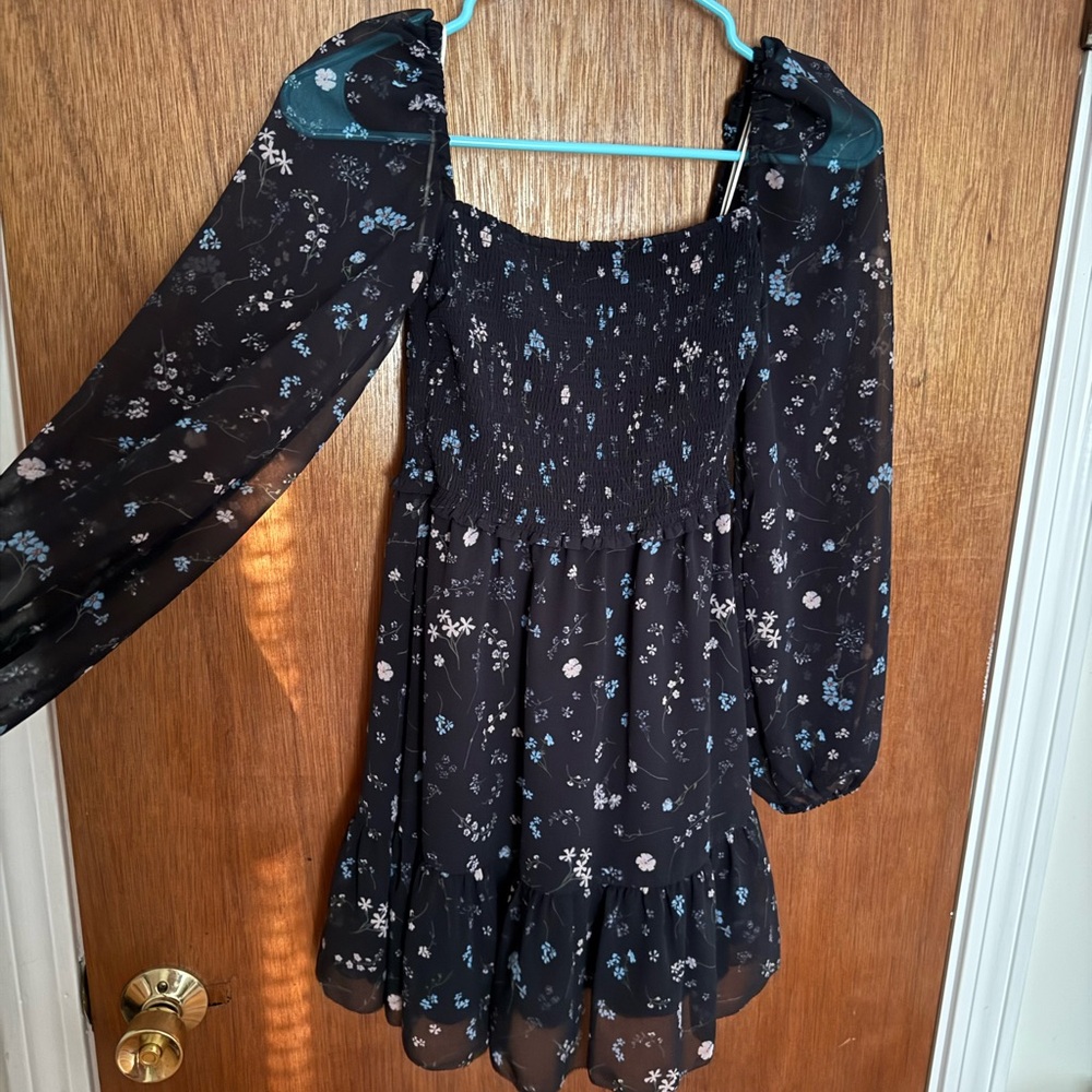 Aritzia Navy Blue Floral Mini Dress